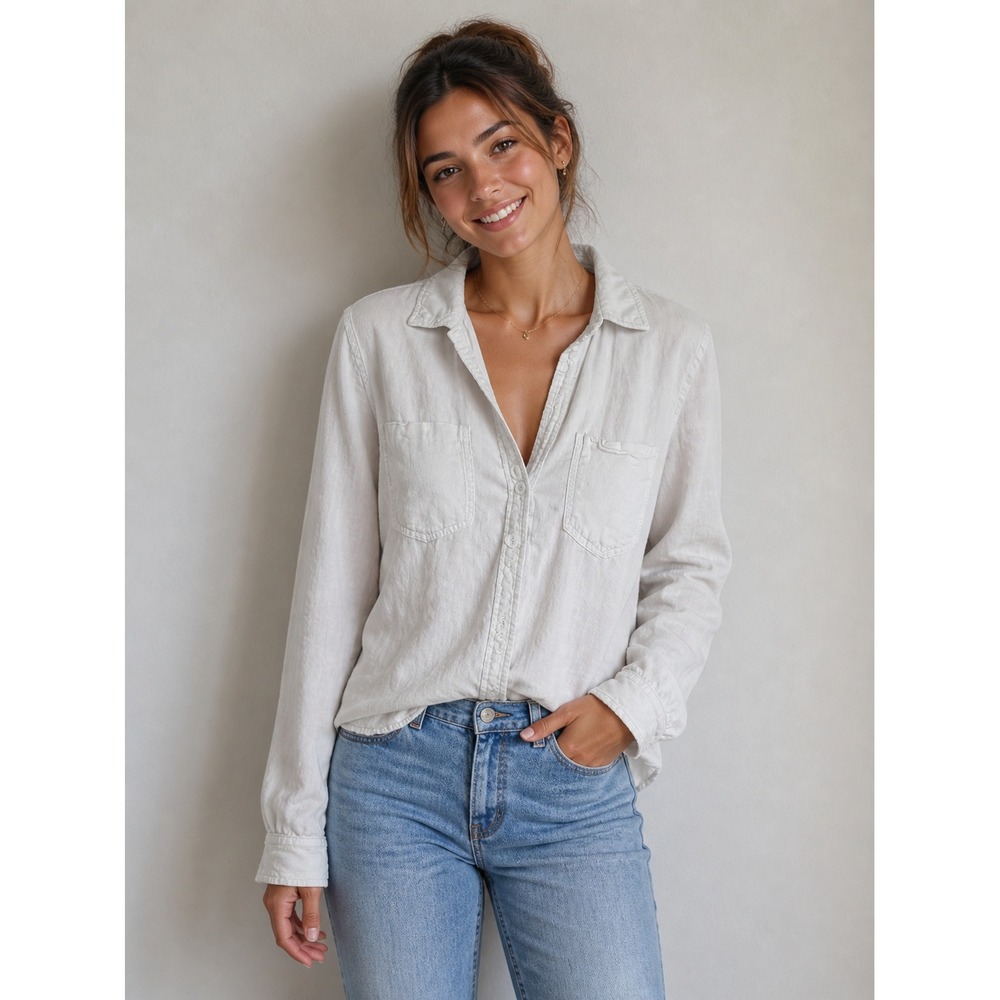 Bella Dahl Anthropologie Linen Button Down Shirt Classic Career Quiet Luxury